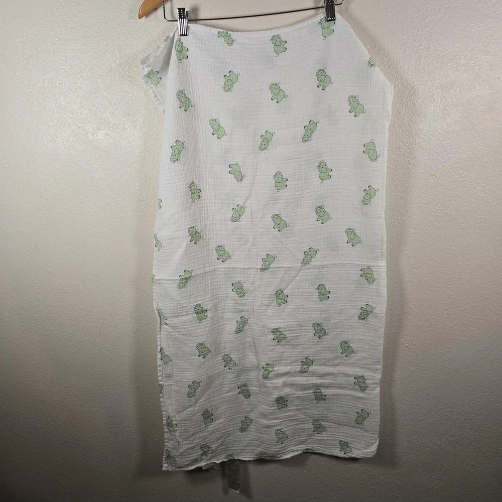 Aden + Anais‎ Muslin Swaddle Baby Blanket White Green Elephant Print 100% Cotton